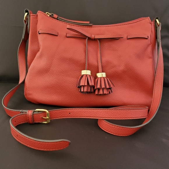 Liz Claiborne Handbags - Liz Claiborne Handbag 7 1/2 x 11 1/2 x 5 ins Red Gold Tassled Adjustable Strap